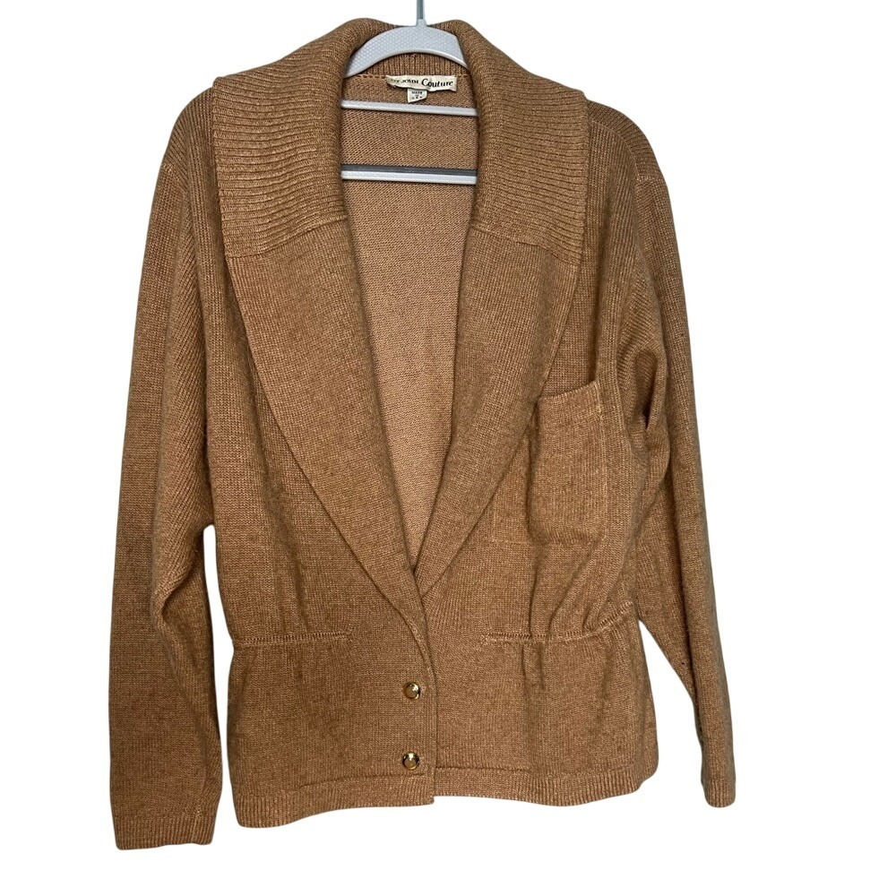 St. John Couture vintage brown cardigan sweater‎ gold buttons academia old money